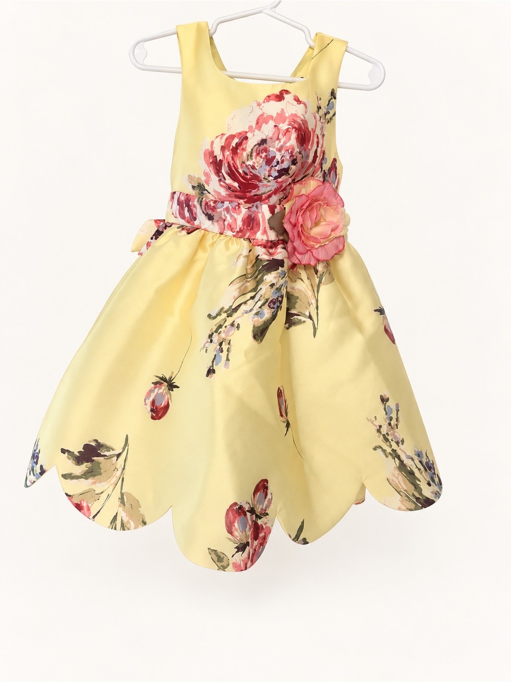 Zunie Girls Size 4 Yellow Floral Party Dress Flower Bow Petal Hem